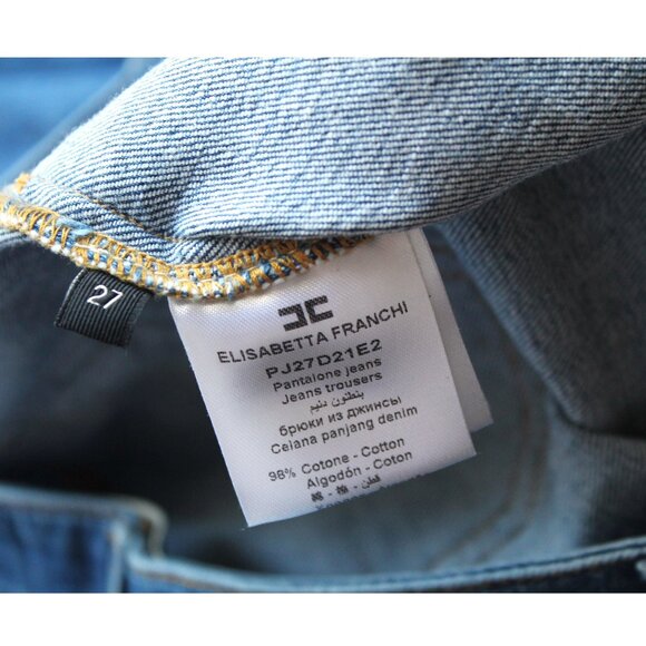 Elisabetta Franchi Palazzo Jeans 31" / Size 27 / Blue Button High Rise Wide Leg - Picture 11 of 11
